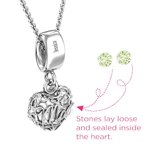 Engravable Mom Heart Cage Pendant with 2-4 Gemstones
