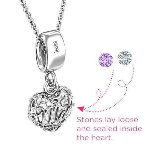 Engravable Mom Heart Cage Pendant with 2-4 Gemstones