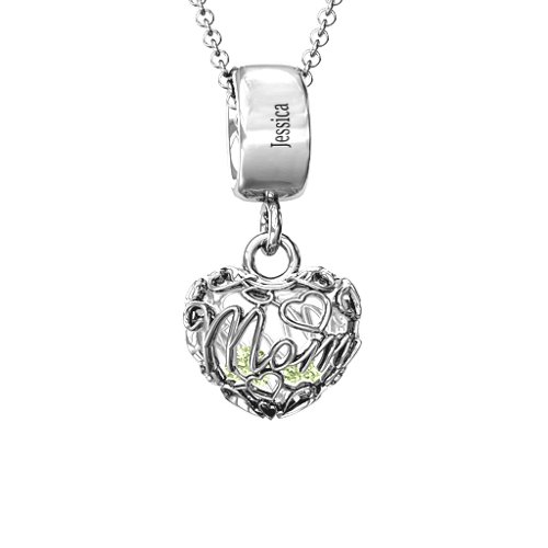 Engravable Mom Heart Cage Pendant with 2-4 Gemstones