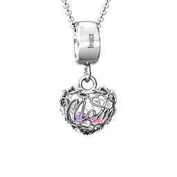 Engravable Mom Heart Cage Pendant with 2-4 Gemstones in 925 Sterling Silver with Amethyst, Pink Tourmaline, and Garnet