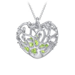 Family Tree Caged Heart Pendant in 925 Sterling Silver with Peridot, Cubic Zirconia, and Blue Sapphire