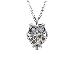 Wise Owl Caged Pendant in 925 Sterling Silver with Smokey Quartz and Pink Tourmaline
