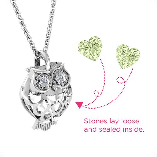 Wise Owl Caged Pendant – Sterling Silver with Peridot and Cubic Zirconia