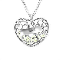 Fancy Filigree Engravable Cage Heart Pendant in 925 Sterling Silver with Peridot, Citrine, and Blue Topaz