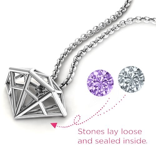 Flat Back Diamond Cage Pendant With 1 - 3 Gemstones