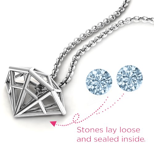 Flat Back Diamond Cage Pendant With 1 - 3 Gemstones – Sterling Silver with Aquamarine
