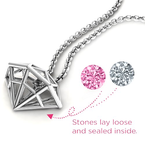 Flat Back Diamond Cage Pendant With 1 - 3 Gemstones
