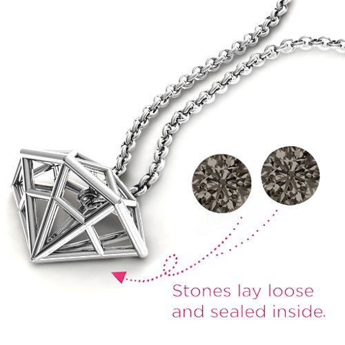 Flat Back Diamond Cage Pendant With 1 - 3 Gemstones – Sterling Silver with Smokey Quartz