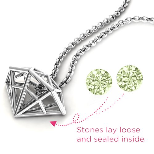 Flat Back Diamond Cage Pendant With 1 - 3 Gemstones – Sterling Silver with Peridot