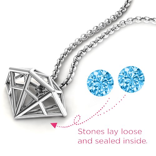 Flat Back Diamond Cage Pendant With 1 - 3 Gemstones – Sterling Silver with Blue Topaz