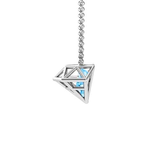 Flat Back Diamond Cage Pendant With 1 - 3 Gemstones – Sterling Silver with Blue Topaz