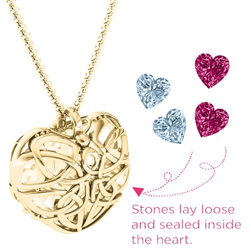 Celtic Trinity Knot Caged Heart Pendant – 10K Yellow Gold with Aquamarine and Ruby