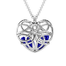 Celtic Trinity Knot Caged Heart Pendant in 925 Sterling Silver with Blue Sapphire, Aquamarine, and Emerald