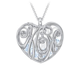 Graceful Mom Heart Cage Pendant With 2-8 Birthstones in 925 Sterling Silver with Aquamarine, Emerald, Blue Sapphire, Blue Topaz, and Ruby