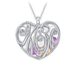 Graceful Mom Heart Cage Pendant With 2-8 Birthstones