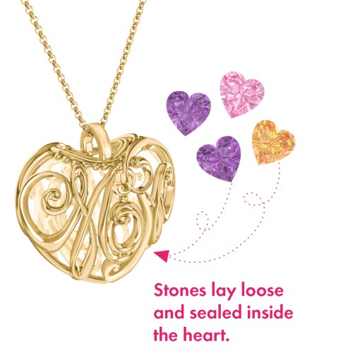 Graceful Mom Heart Cage Pendant With 2-8 Birthstones