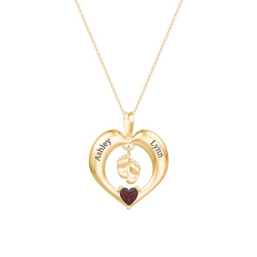 Precious Gift Baby Feet Charm Pendant – 10K Yellow Gold with Garnet