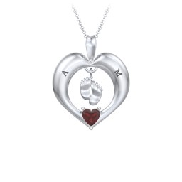 Precious Gift Baby Feet Charm Pendant in 925 Sterling Silver with Garnet