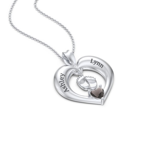 Precious Gift Baby Feet Charm Pendant – Sterling Silver with Smokey Quartz