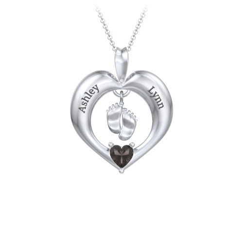 Precious Gift Baby Feet Charm Pendant – Sterling Silver with Smokey Quartz