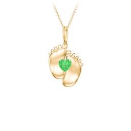 Engravable Baby Feet Birthstone Pendant
