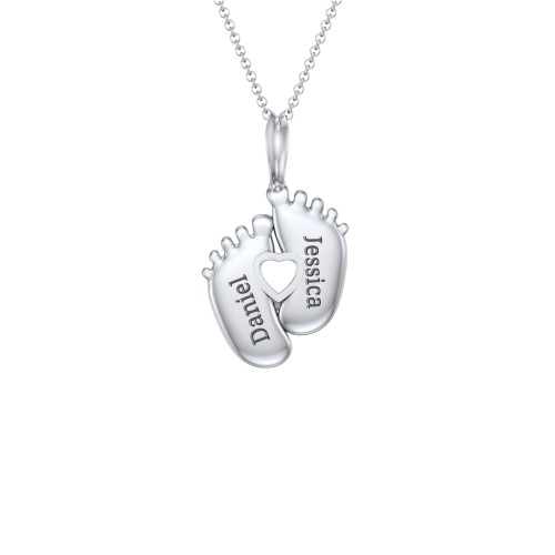 Engravable Baby Feet Birthstone Pendant – Sterling Silver with Opal