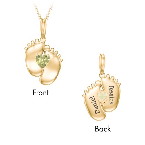 Engravable Baby Feet Birthstone Pendant