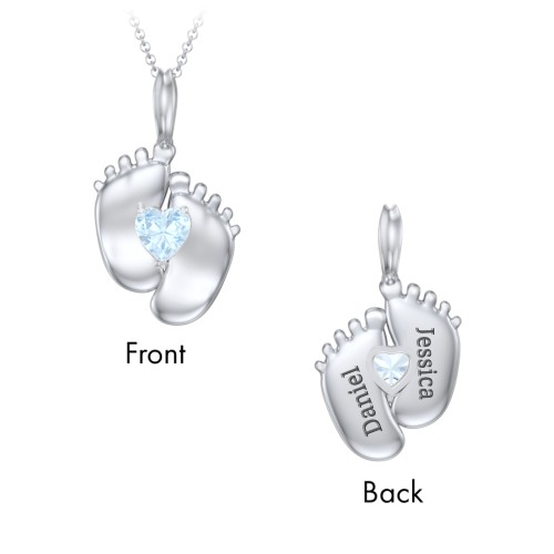 Engravable Baby Feet Birthstone Pendant