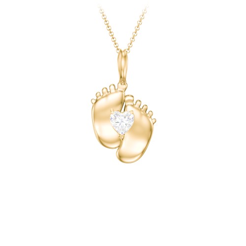 Engravable Baby Feet Birthstone Pendant – 10K Yellow Gold with Diamond