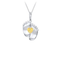 Engravable Baby Feet Birthstone Pendant in 925 Sterling Silver with Citrine