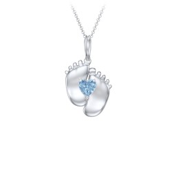 Engravable Baby Feet Birthstone Pendant in 925 Sterling Silver with Blue Topaz