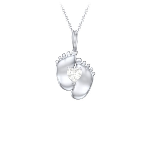 Engravable Baby Feet Birthstone Pendant – Sterling Silver with Cubic Zirconia