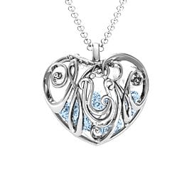 Graceful Mum Heart Cage Pendant With 2-8 Birthstones