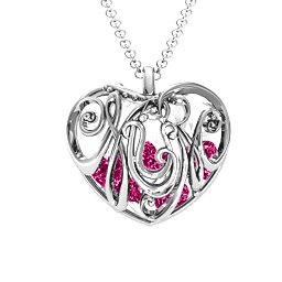 Graceful Mum Heart Cage Pendant With 2-8 Birthstones