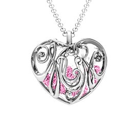 Graceful Mum Heart Cage Pendant With 2-8 Birthstones