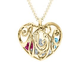 Graceful Mum Heart Cage Pendant With 2-8 Birthstones