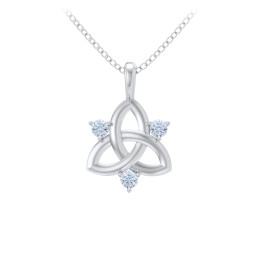 Three Stone Classic Celtic Trinity Knot Pendant in 925 Sterling Silver with Aquamarine