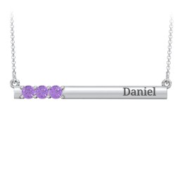 Engravable Family Bar Pendant with 1-5 Gemstones in 925 Sterling Silver with Amethyst, Blue Sapphire, and Citrine