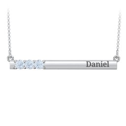 Engravable Family Bar Pendant with 1-5 Gemstones in 925 Sterling Silver with Aquamarine, Blue Sapphire, and Citrine