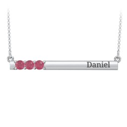 Engravable Family Bar Pendant with 1-5 Gemstones in 925 Sterling Silver with Ruby, Blue Sapphire, and Citrine