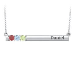 Engravable Family Bar Pendant with 1-5 Gemstones – Sterling Silver with Garnet, Blue Topaz, and Peridot