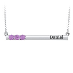 Engravable Family Bar Pendant with 1-5 Gemstones in 925 Sterling Silver with Amethyst, Blue Sapphire, and Citrine