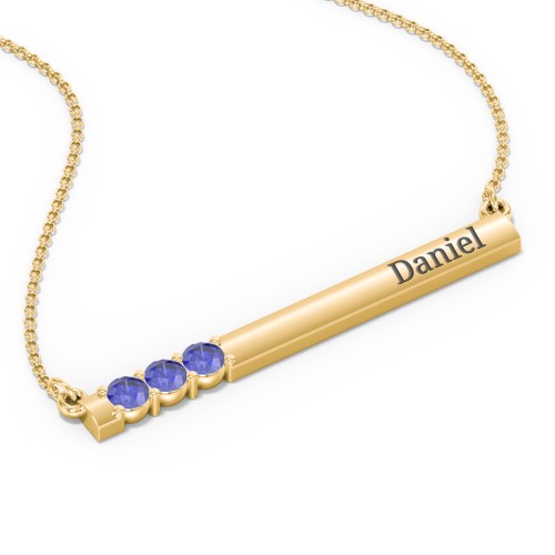 Engravable Family Bar Pendant with 1-5 Gemstones – 10K Yellow Gold with Blue Sapphire