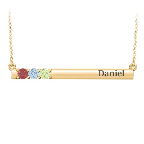 Engravable Family Bar Pendant with 1-5 Gemstones – 10K Yellow Gold with Garnet, Blue Topaz, and Peridot