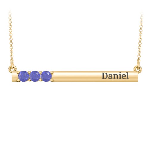 Engravable Family Bar Pendant with 1-5 Gemstones – 10K Yellow Gold with Blue Sapphire