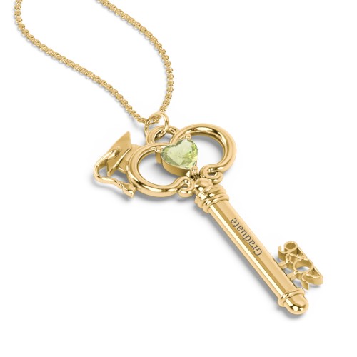 Graduation Key Pendant – 18K Gold Plated Silver with Peridot