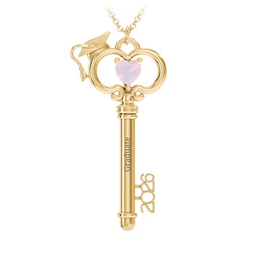 Graduation Key Pendant – 18K Gold Plated Silver with Opal