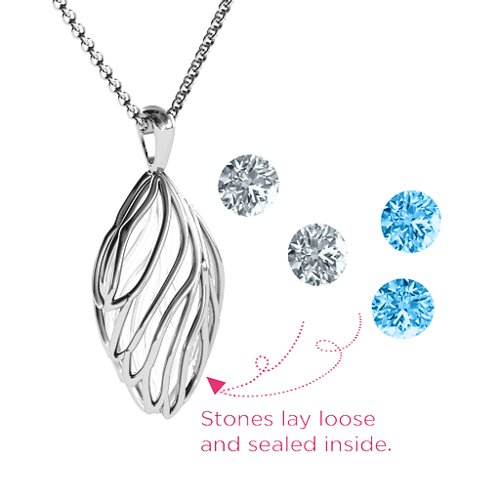Elegant Elm Cage Leaf Pendant – Sterling Silver with Blue Topaz and Cubic Zirconia