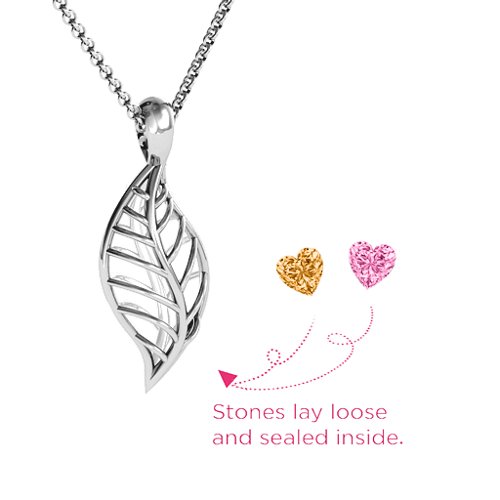 Mini Encourage-Mint Cage Leaf Pendant – Sterling Silver with Citrine and Pink Tourmaline