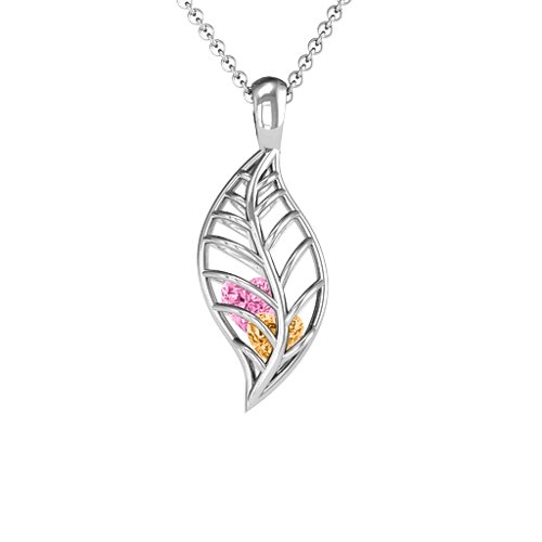 Mini Encourage-Mint Cage Leaf Pendant – Sterling Silver with Citrine and Pink Tourmaline